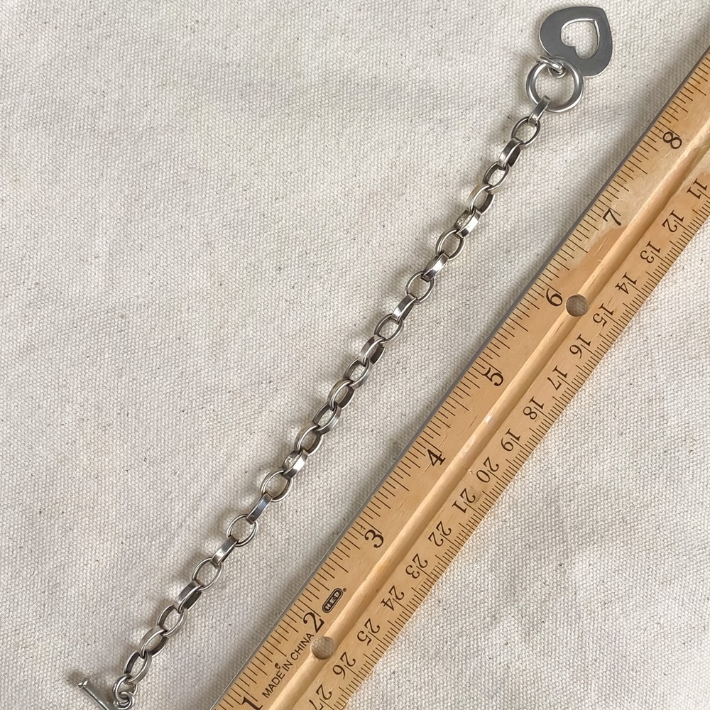 925 Sterling Silver Heart Cutout Toggle Bracelet • Chunky Chain Y2K - Picture 4 of 5